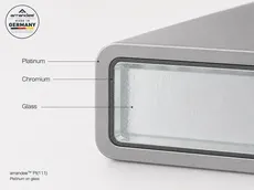 Querschnitt eines Platin-beschichteten Glassubstrats mit Platin, Chrom und Borosilikatglas