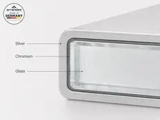 Querschnitt eines Silber-beschichteten Glassubstrats mit Silber, Chrom und Borosilikatglas
